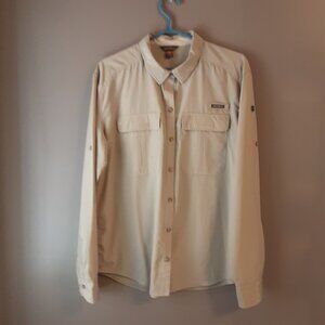 Eddie Bauer UPF Guide Tan/Cream Long-Sleeved Button Up Tech Shirt,  Large Tall